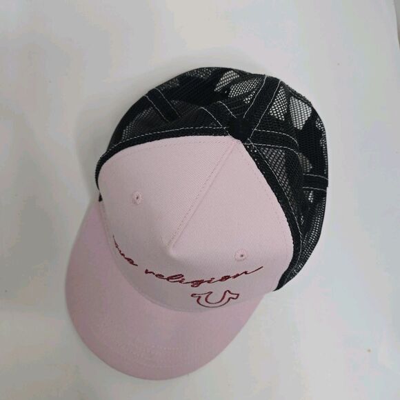 True Religion Pink w/ Black Mesh Adjustable Snapback Trucker Hat Cap One Size - Picture 4 of 12